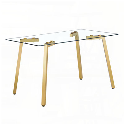 Rectangular Tempered Glass Dining Table with Gold Metal Legs (51")