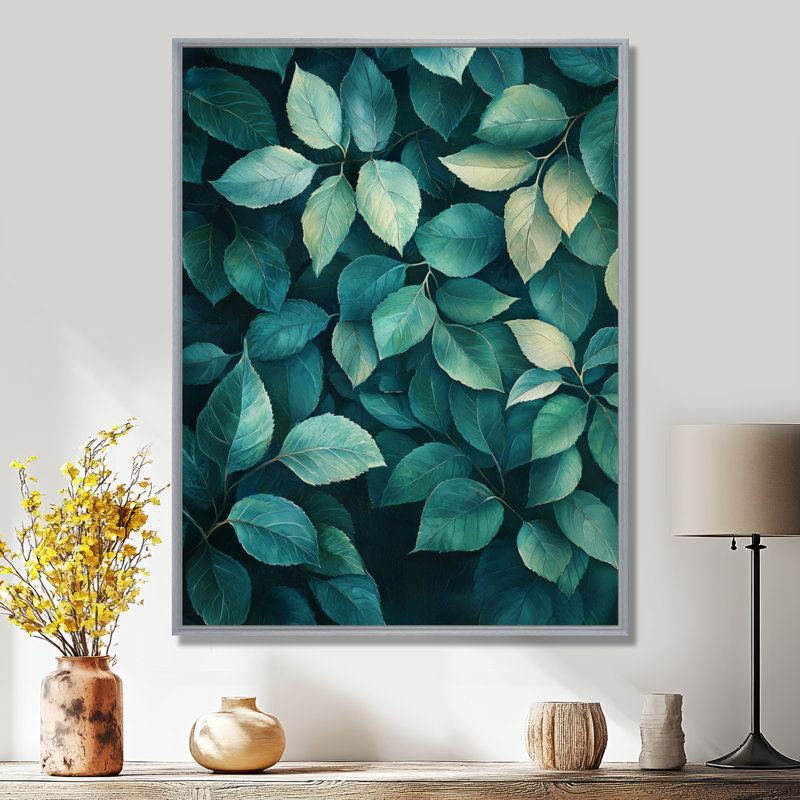 Haleigh vert émeraude feuilles luxuriantes I - feuilles, art mural, H 40 po x l 30 po, Reproduction avec cadre flottant