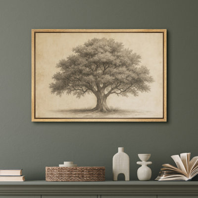Vintage Oak Tree Botanical Nature Illustration Rustic Charm – Pictures Framed Canvas Print Wall Art