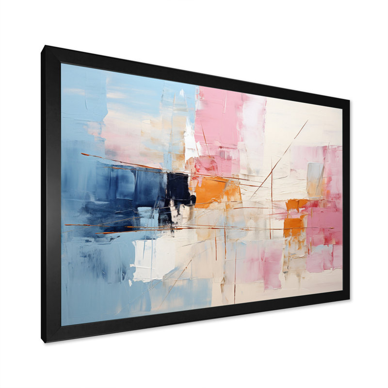 Patchwork abstrait IV sur toile, Cadre simple noir, H 16 po x l 32 po x P 1 po