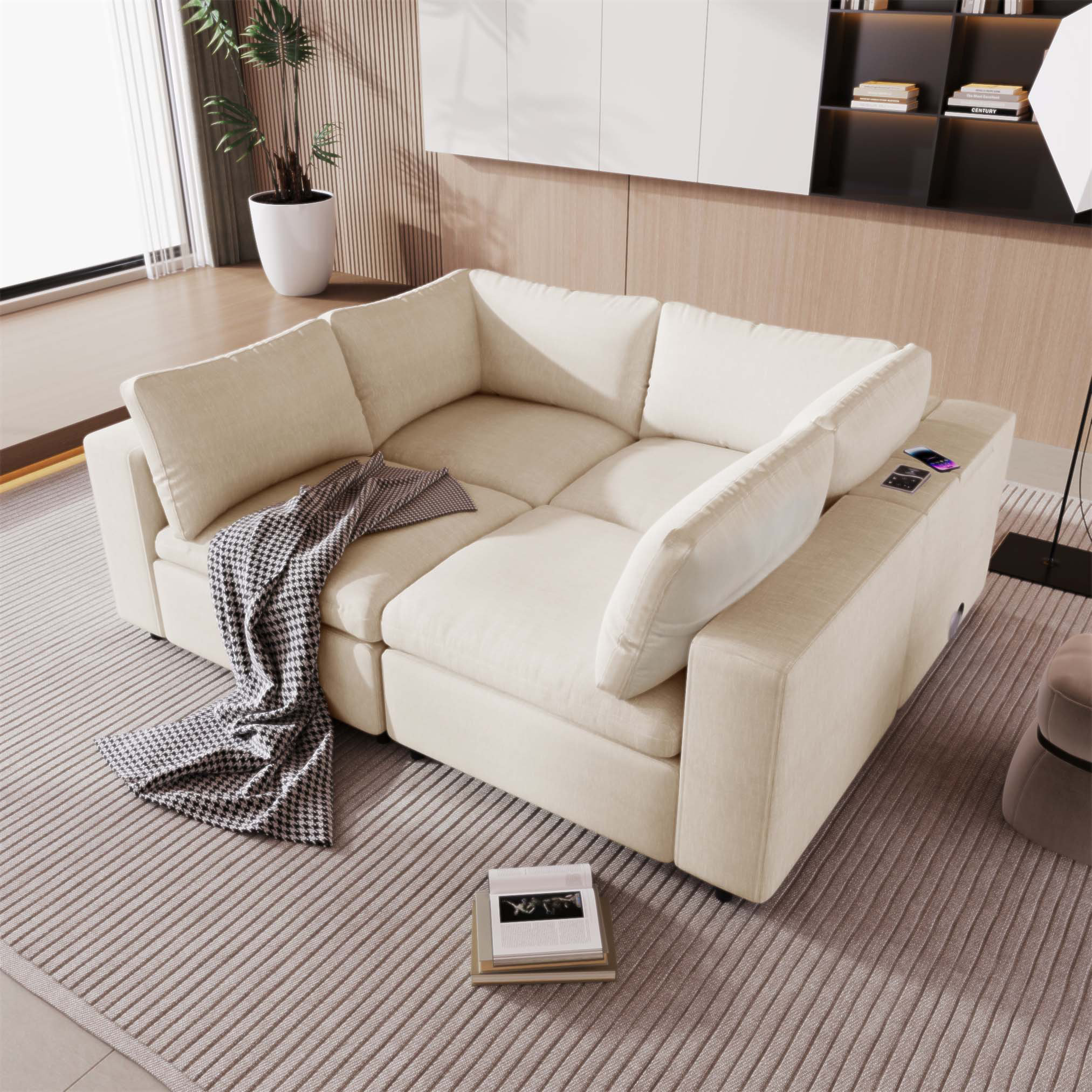 Latitude Run® Upholstered Modular Sofa With USB Charge Ports, Wireless ...
