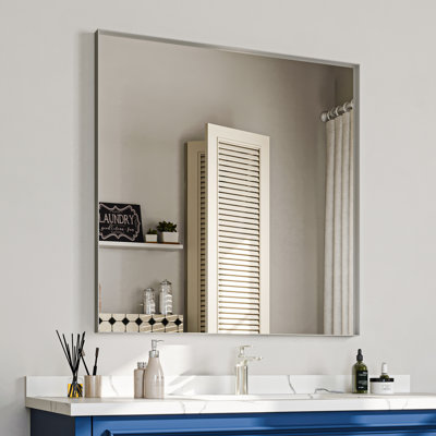 Miroir de salle de bain rectangulaire en aluminium avec verre trempé HD, miroir mural français
