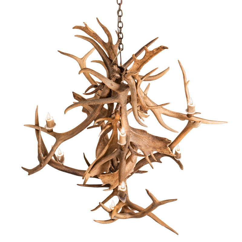 Lustre géométrique unique à 10 lumières avec accents de bois