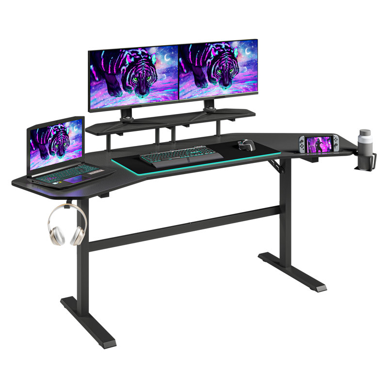 Inbox Zero TS911D Gaming Desk with Shelves & Accessory Holder, Black