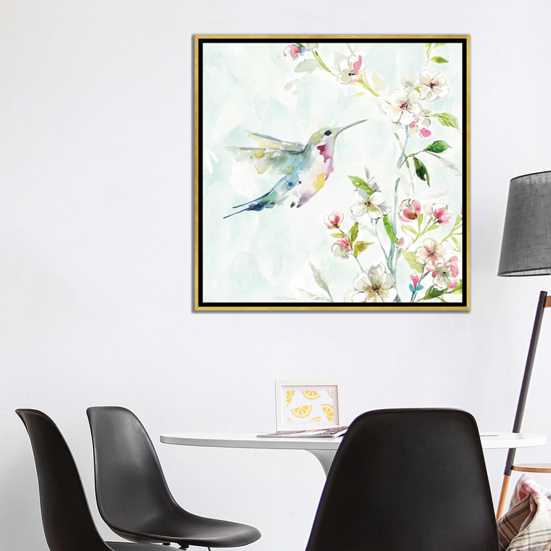 «Hummingbird III» par Carol Robinson - reproduction imprimée, H 37 po x l 37 po x P 1,5 po, Toile encadrée d'or, Pas de tapis