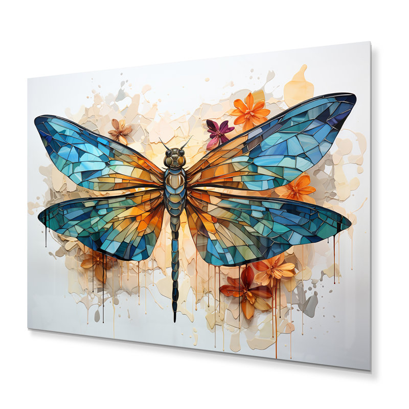 Libellule bleu sarcelle vol éthéré I - impression sur métal, H 24 po x l 32 po