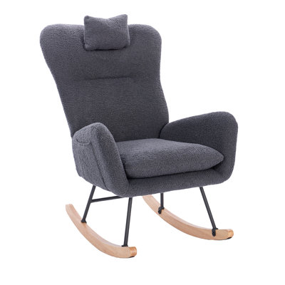 Teddy Upholstered Nursery Rocking Chair For Living Room Bedroom(DARK GREY Teddy)