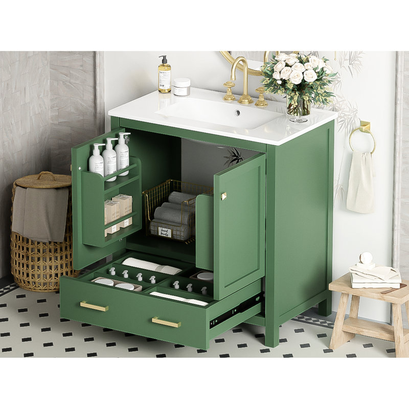 Meuble-lavabo de 30 pouces - Armoire élégante avec étagère intégrée et tiroir de rangement à compartiments cloisonnés 30 "