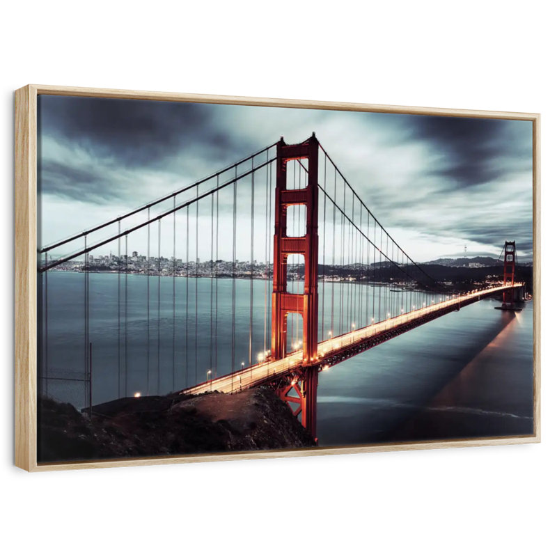 Nuage de tempête Golden Gate Bridge, 13 po x 9 po, Cadre flottant en bois naturel