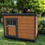 Solid Wood Dog House, Waterproof Roof, Scratch- Large Breathable Door, Interior