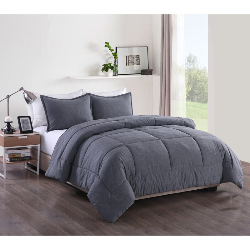 Ensemble d'édredon en coton Messy, Gris, Très grand édredon