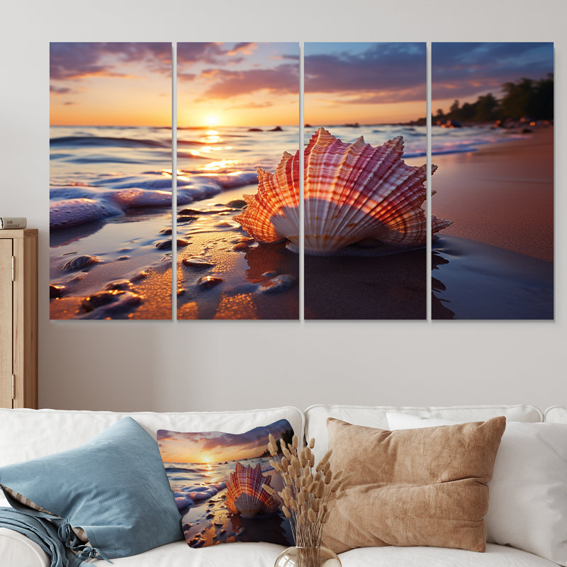 Coucher de soleil sur la côte, coucher de soleil II - plage côtière, ensemble de 4 pièces, H 28 po x l 48 po