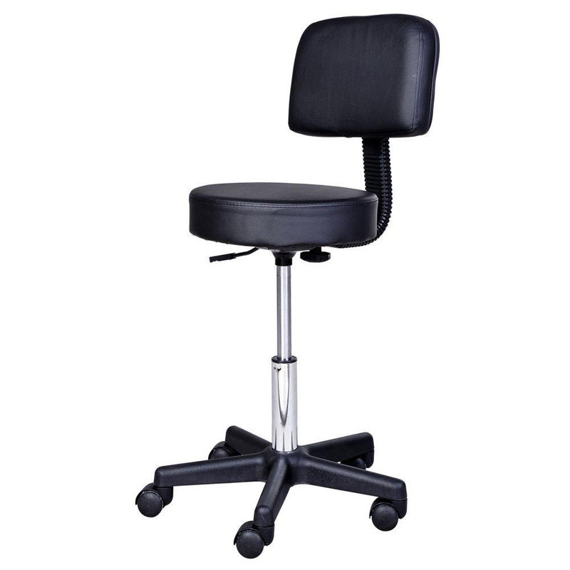 Backed Adjustable Height Ergonomic Lab Stool Wheels, Black