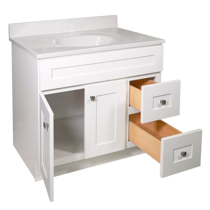 Brookings 37 Inch Solid Wood Bathroom Vanity with Cultured Marble Top, Assembled, Sherwin Williams® Gray – Design House, 216127