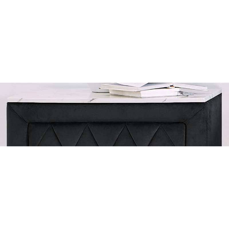 Table de chevet en faux marbre 1pc avec 2 tiroirs de rangement à finition grise et capitonnée