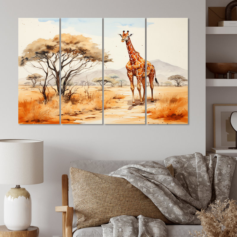 Ensemble de 4 décorations murales en forme de girafe beige et orange