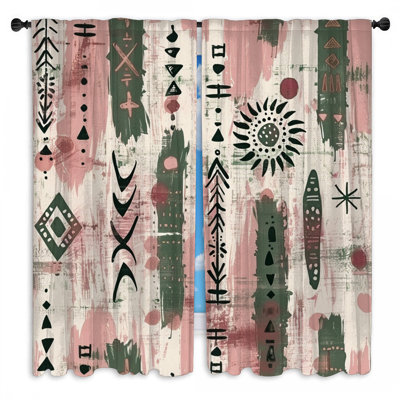 Tribal Abstract Symbols Window Curtains Tribal Sheer & Room Darkening - 2 Panels
