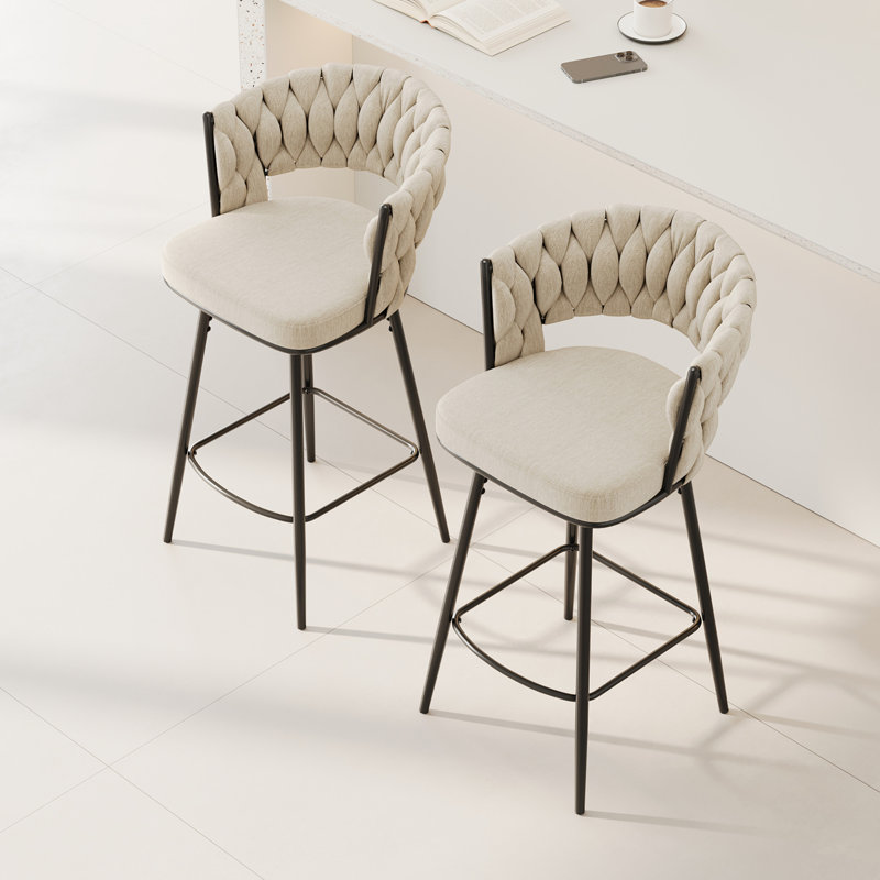 360°Swivel Bar Chairs Set Of 2, Equipped With Soft Cushioned Backrest Counter Stool, White