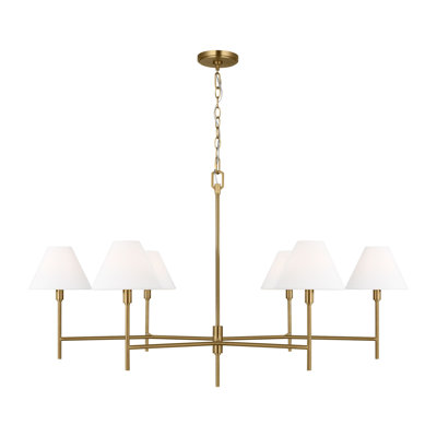 Chapman & Myers Ridgewood 6 Light Dining Room Chandelier With White Linen Shade