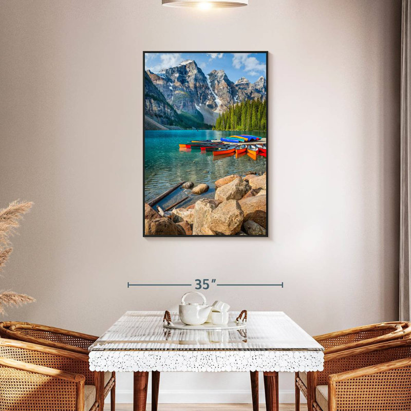 Moraine Lake Canoes I, Cadre flottant noir, 29 po x 43 po