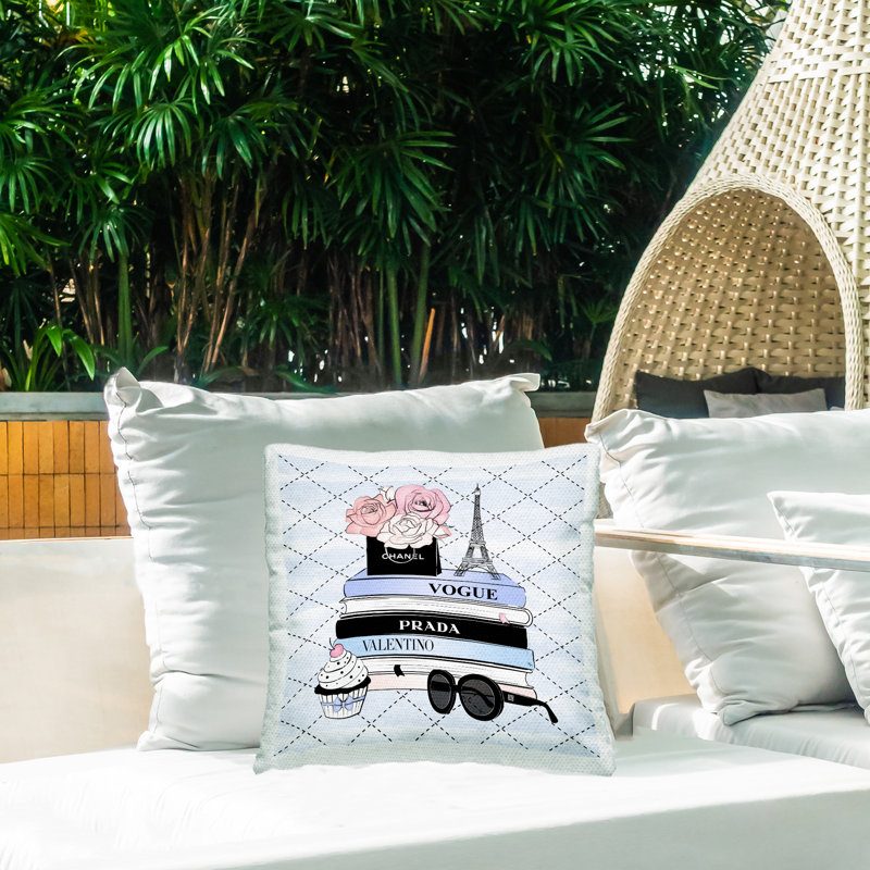 Coussin d'extérieur Stupell Industries Glam Bookstack