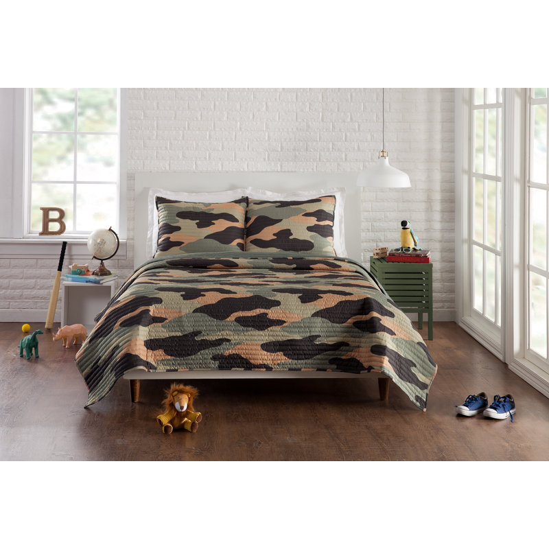 Full Gray Reversible Microfiber Camo Comforter Set