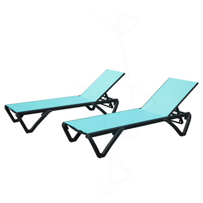Méridienne d'extérieur, méridienne en aluminium et plastique 2 pièces avec dossier réglable à 5 positions et roulettes, fauteuil inclinable toutes saisons pour l'extérieur, la plage, la cour, la piscine, le lac bleu