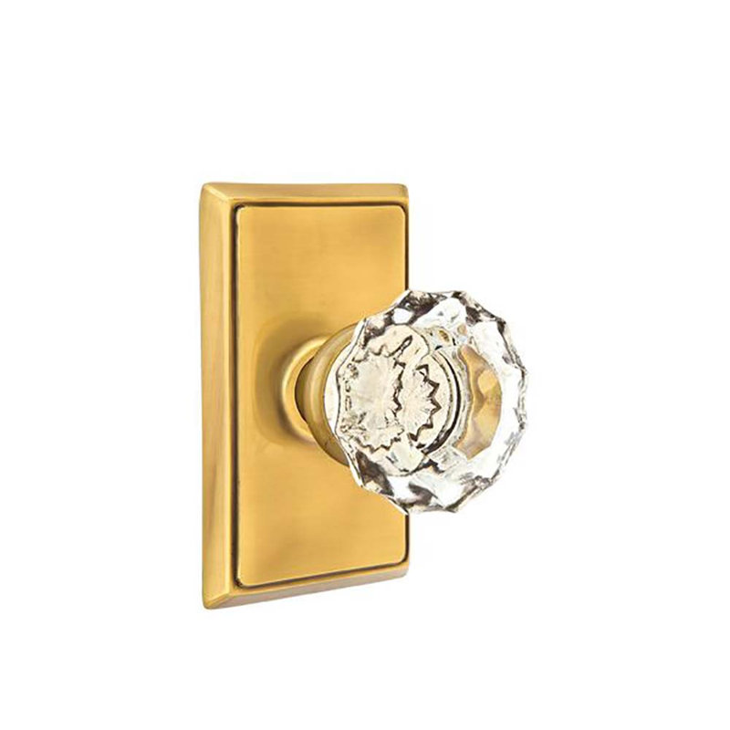 Ensemble de faux boutons Emtek avec rosette rectangulaire et poignée en verre Astoria, Antique français