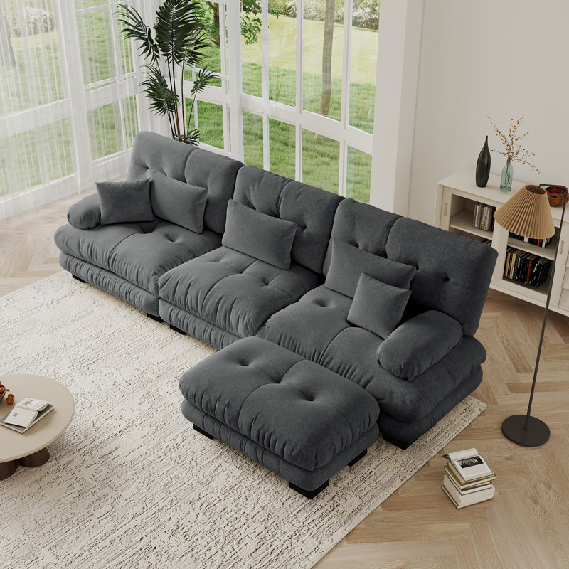 Cloud Couch L Shape Sofa For Living Room Set, Chenille Fabric, Gray Chenille