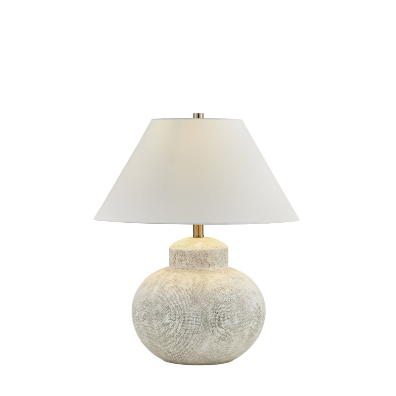 Temple 23" Resin Table Lamp with Fabric Shade, White/Gray
