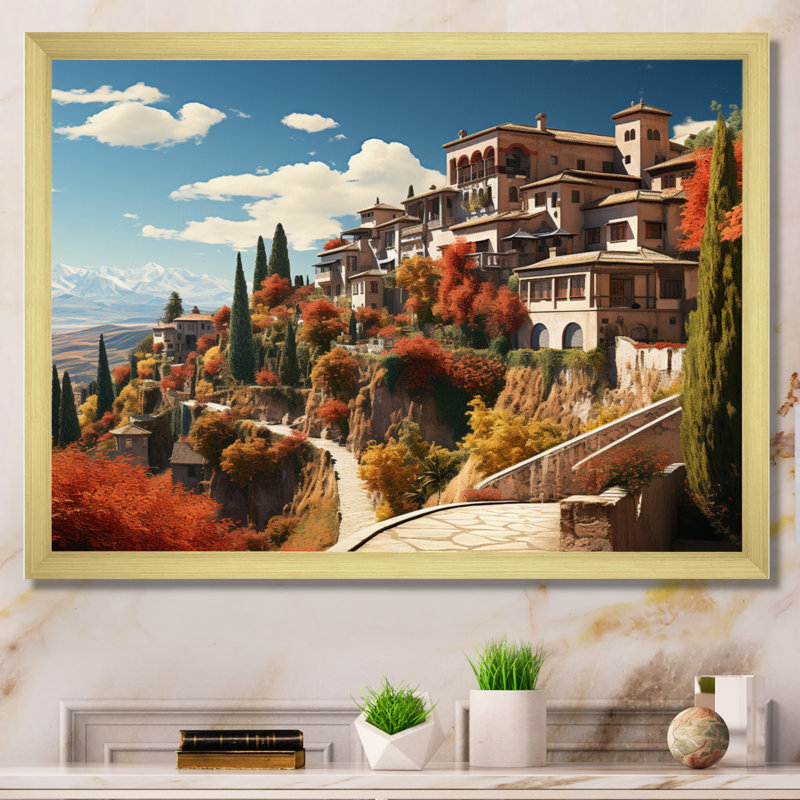 «Espagne Granadas Albaicn Districtin I», reproduction sur toile, Cadre doré simple, H 30 po x l 40 po x P 1,5 po