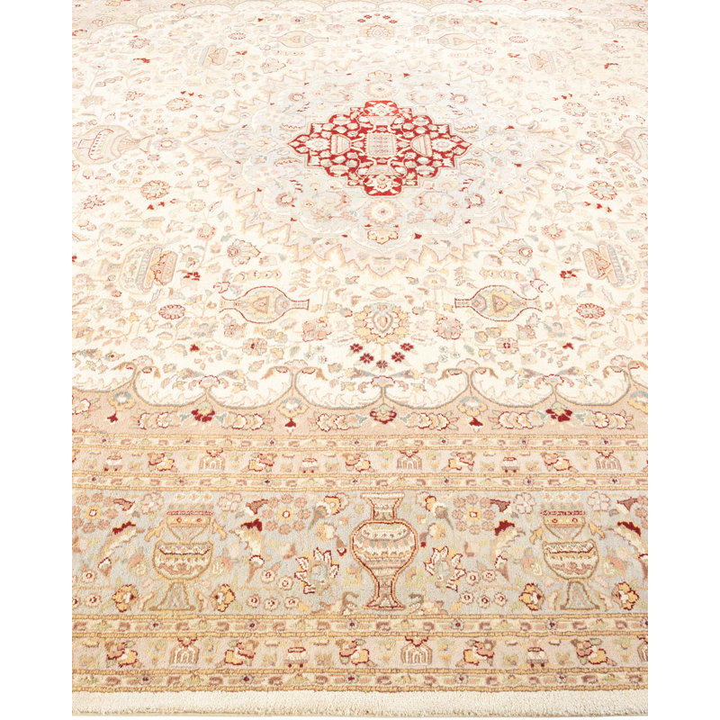 Tapis unique en laine noué à la main nouvel âge de 8 pi 2 po x 10 pi 3 po Hayner en ivoire / rose / bleu