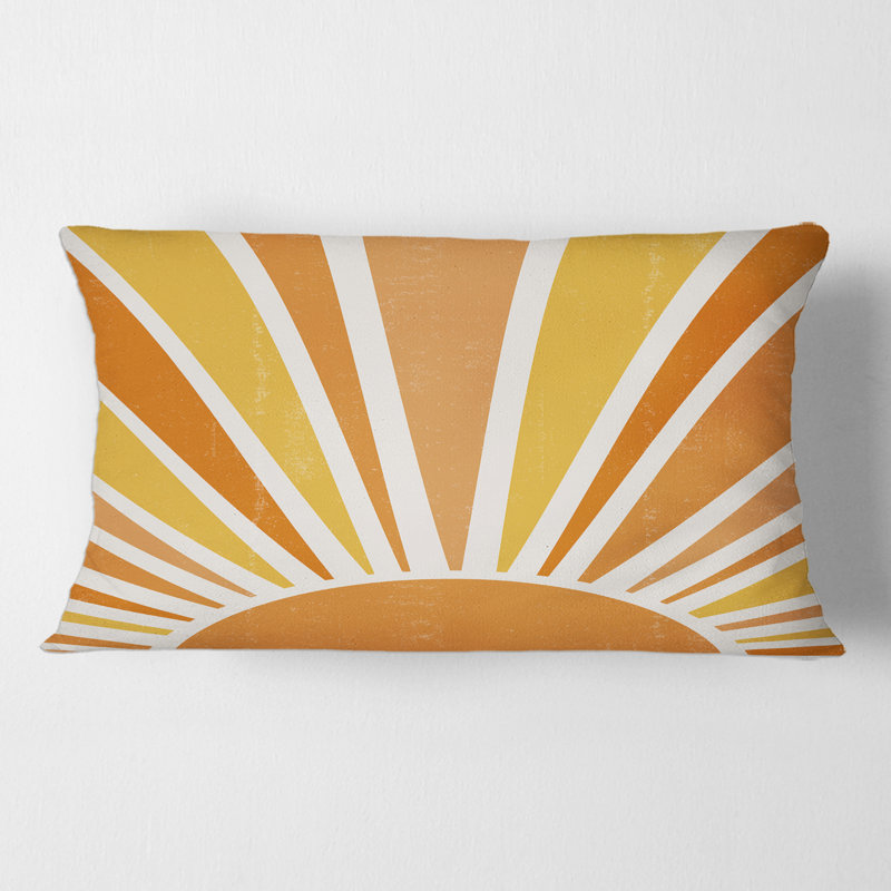 Coussin décoratif rectangulaire à motif moderne, orange vif et brillant Sun Rays II