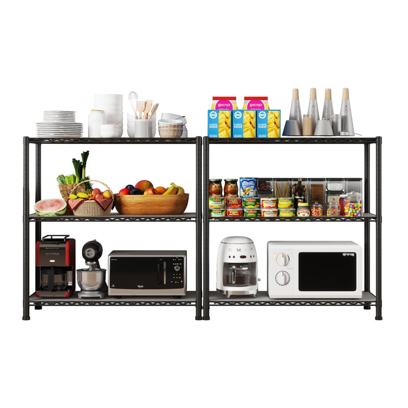 Romanas 3-Shelf Adjustable Rack With Steel Wire Shelves and Liners By Rebrilliant, Black