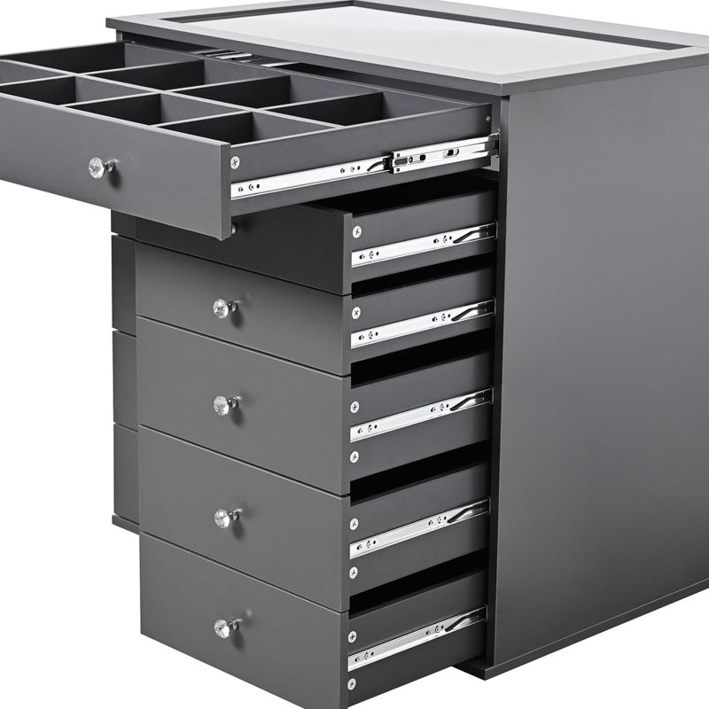 Charcoal MDF Display Chest with Soft Close Drawers and Glass Top