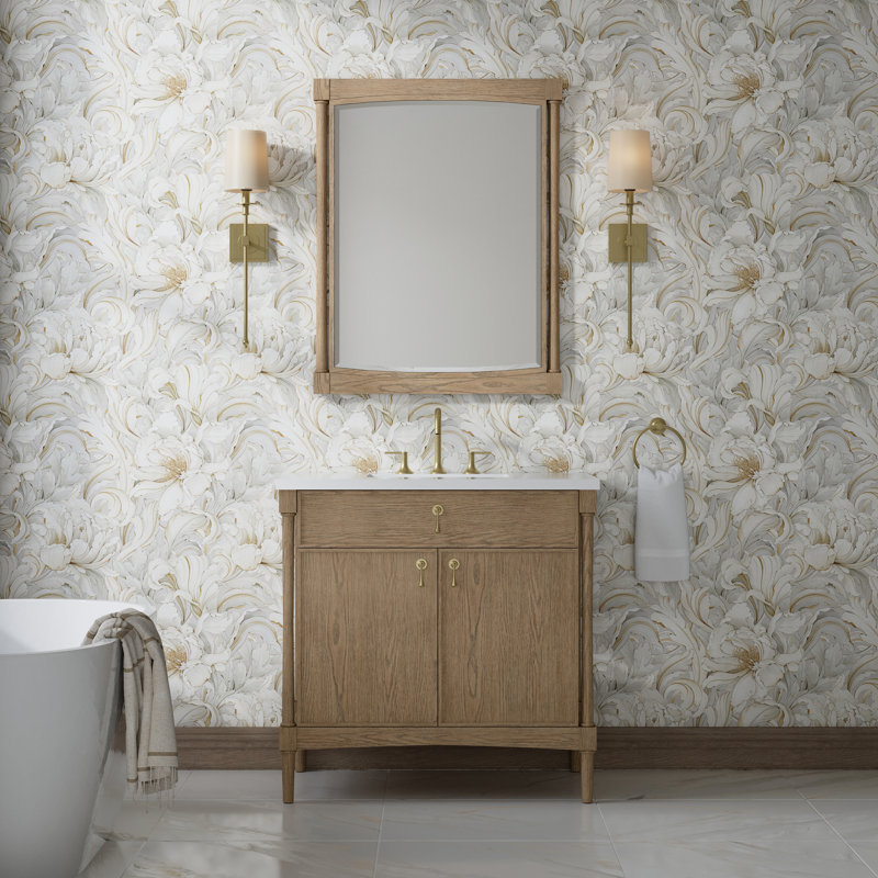 Kinnsden 36" W Single Vanity, White Zeus Silestone, 8" Widespread, Weathered Oak