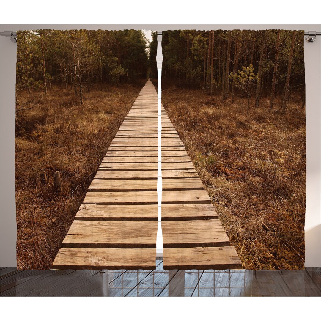 Rustikaler Vorhang, Wooden Path Abenteuer, Wald, Braun Grün