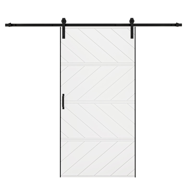 Porte de grange coulissante en bois 36 po x 84 po blanche moderne 36 po x 84 po avec ensemble de quincaillerie (installation facile)