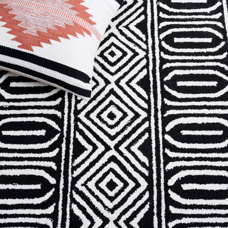Tapis noir à motif géométrique touffeté à la main Capri Capri, Rectangle 6 pi x 9 pi