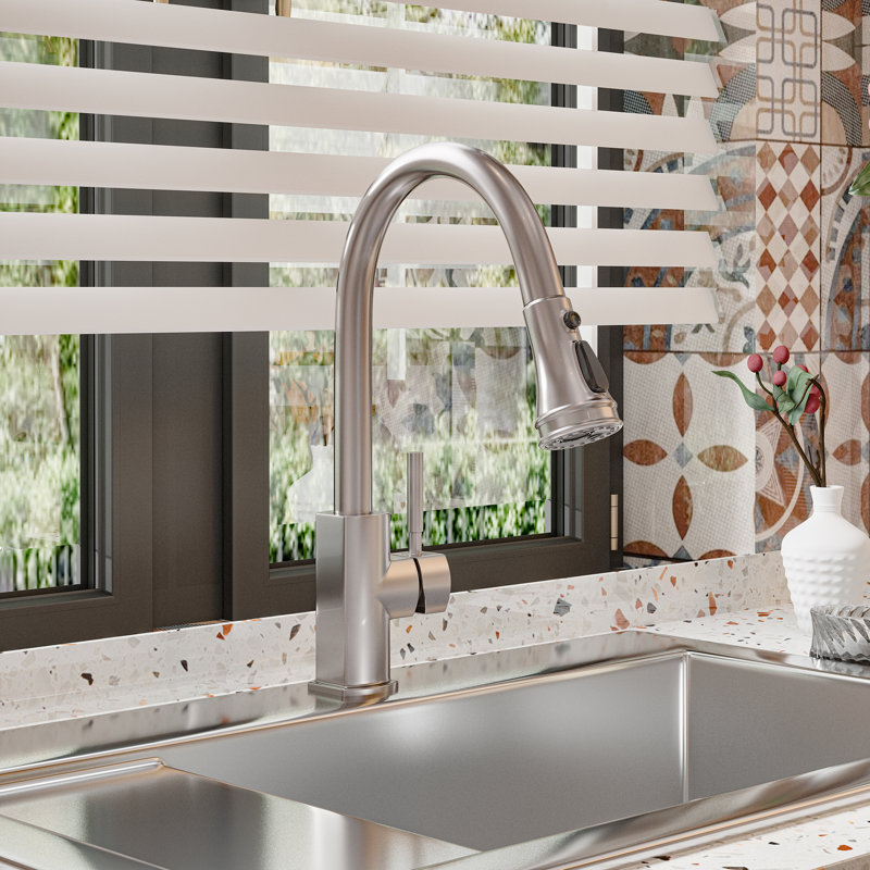 Robinet de cuisine rétractable, Nickel brossé