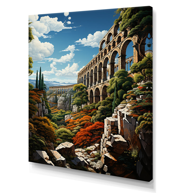 Espagne, aqueduc romain en segovin sur toile, H 20 po x l 12 po x P 1 po, Toile tendue