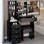 Table de coiffeuse 37 "avec tabouret rembourré et miroir coulissant 24 x 22, rangement multi-couches, style américain, tabouret noir pour espaces moyens, style vestiaire moyen