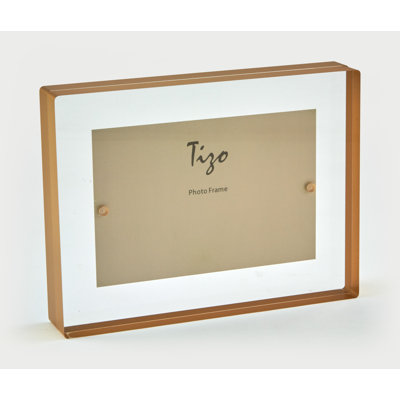 Lucite Floating Block Frame Gold Border 4X6