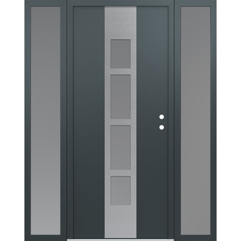 Porte d'entrée pré-suspendue en acier argenté Diamond A10 avec deux panneaux latéraux Diamond, L 61,69 po x H 81,69 po