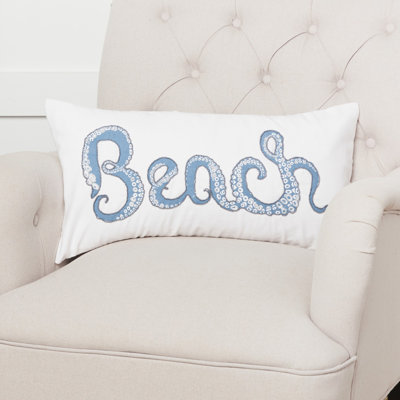 Octopus Beach Printed and Beaded Throw Pillow