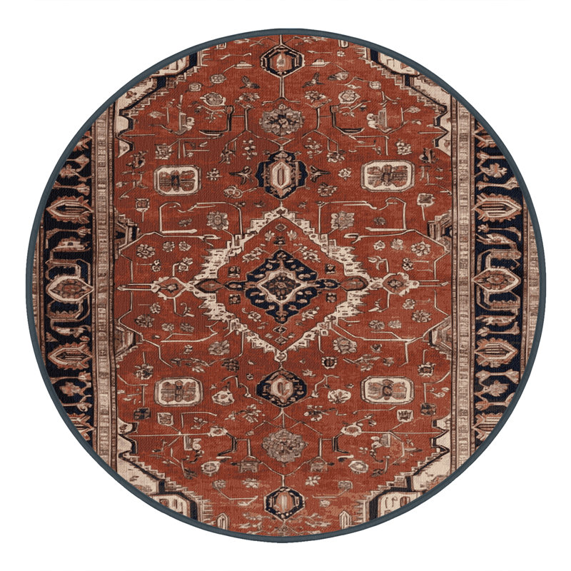 Machine Washable Persian Brown Area Rug, Round 7'