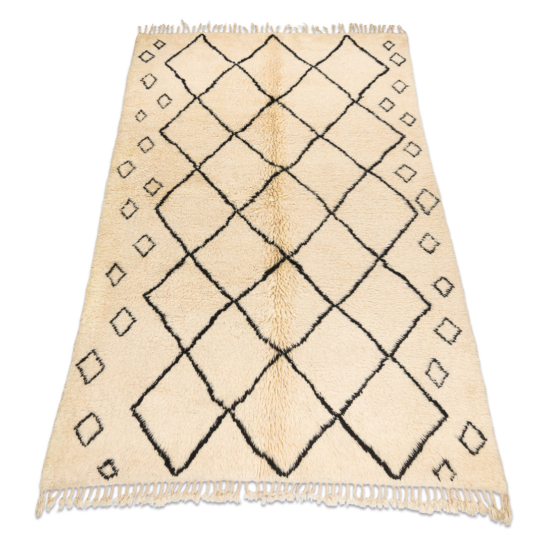 BERBER-Teppich Beni Mrirt Handgewebt Aus Marokko, Rauten -  Beige / Schwarz 160X260 Cm