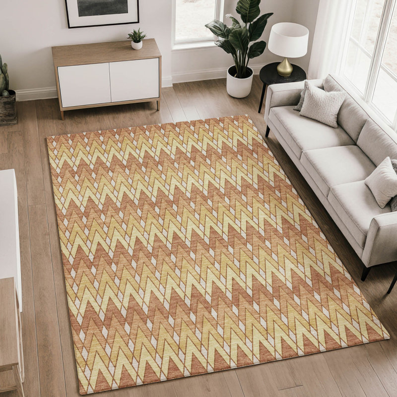 Tapis géométrique Premium lavable à la machine Villers, Paprika, 10' x 14'
