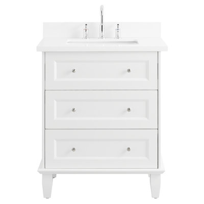 Meuble-lavabo simple biseauté autoportant de 30 po avec plateau en quartz pur Lior
