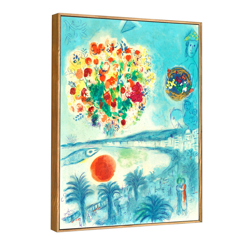 Reproduction d'art giclée sur toile encadrée, "Sun and bouquet" de la série Nice and The Côte d'azur, par Marc Chagall